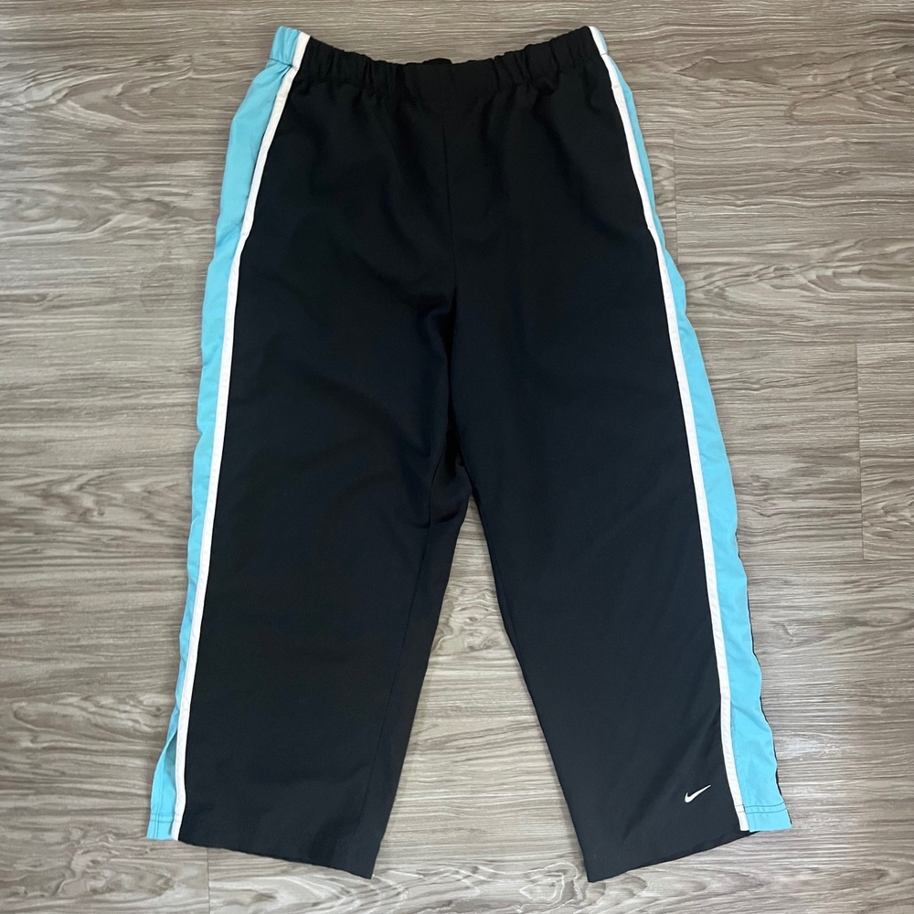 Nike Track Pants Black Blue White Stripe Elastic Waist Large L 12-14 Athletic